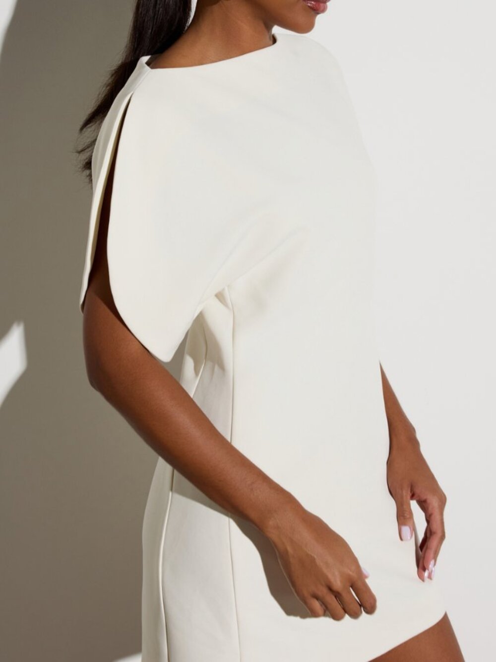 Beige Elegant Women's Cape Sleeve Mini Shift Dress - Picture 1 of 5